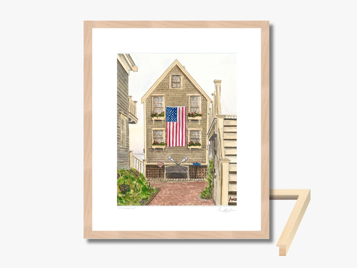 Maple framed and matted print showing solid wood framing material