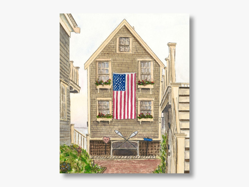 Flag House watercolor print showing the details of the artwork