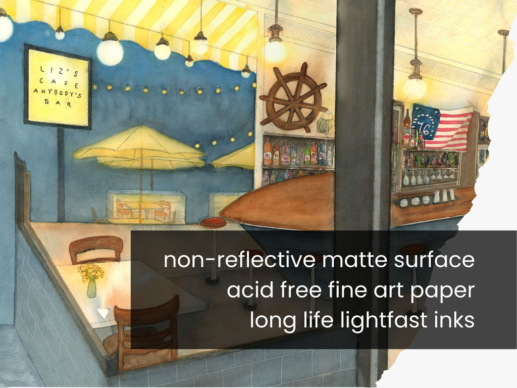 Artwork features non-reflective matte surface, acid free fine art paper, and long life lightfast inks