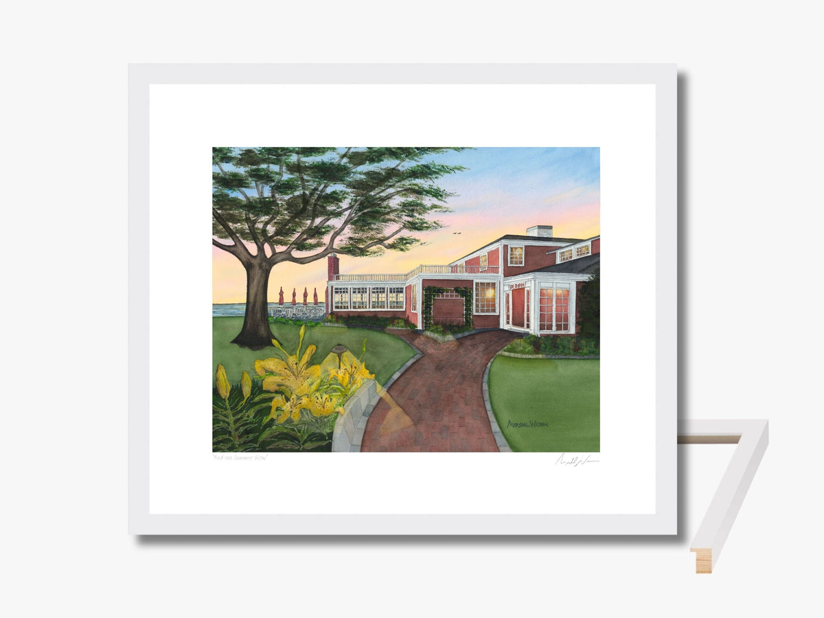 White framed and matted print showing solid wood framing material