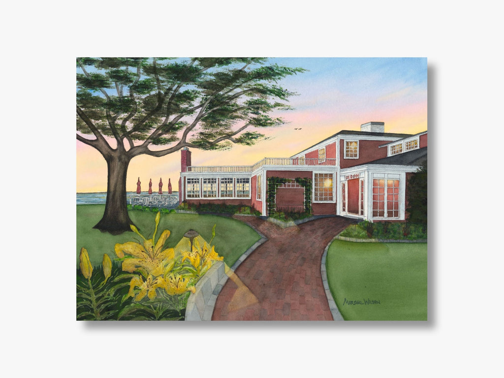 Red Inn Sunet watercolor print showing the details of the artwork