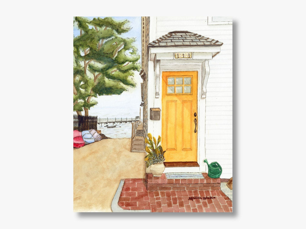 Yellow Door watercolor print showing the details of the artwork